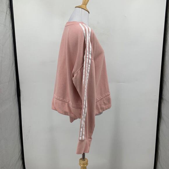 Adidas Sweatshirt Womens L Large Pink Trefoil Logo 3 Stripes Sleeve Waist Pull - Picture 7 of 15